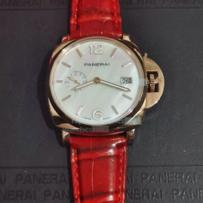 Best Quality Replica Panerai White Dial Red Leather Strap Ladies Watch 42MM